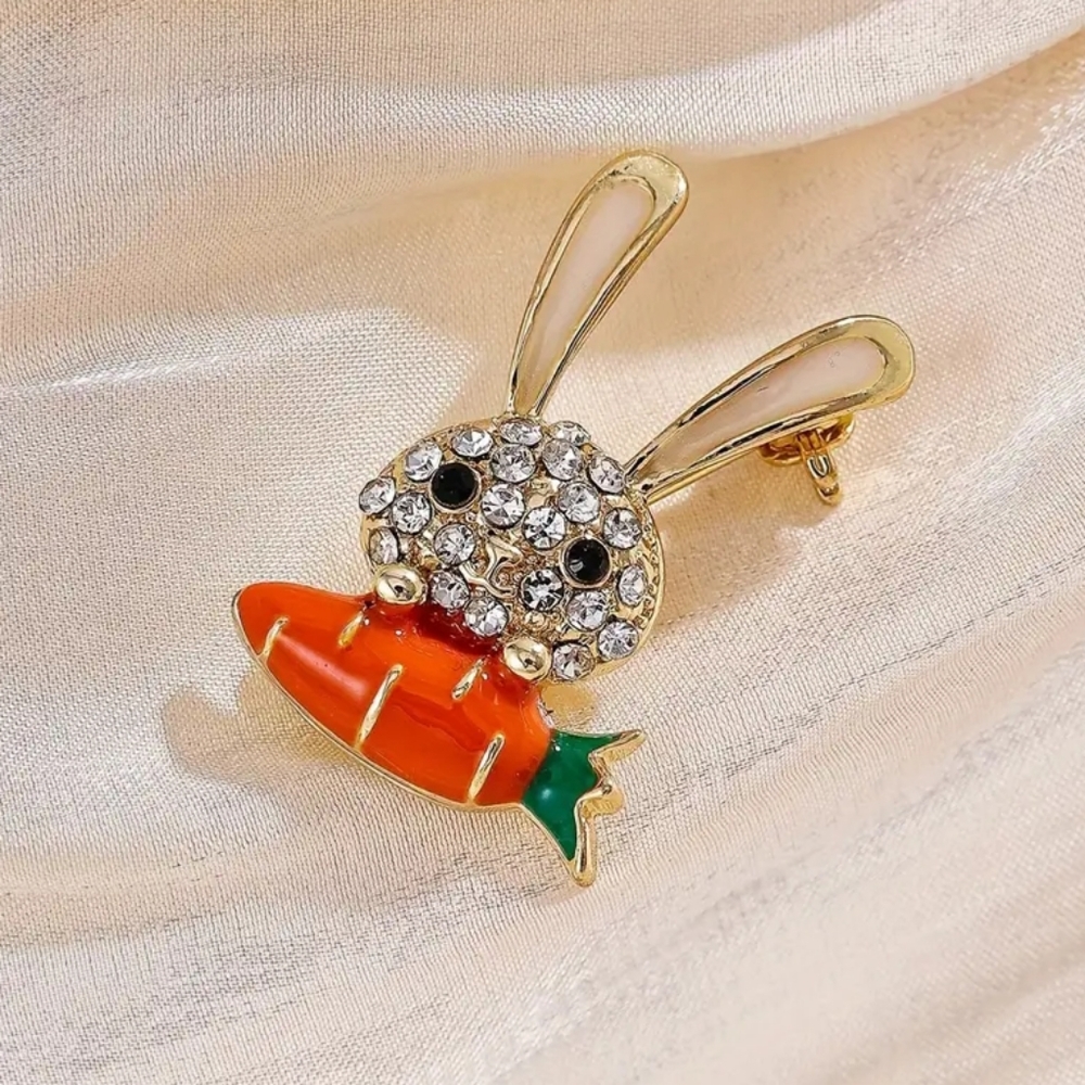 Rhinestone Bunny Brooch Pin - Picture 3 of 4